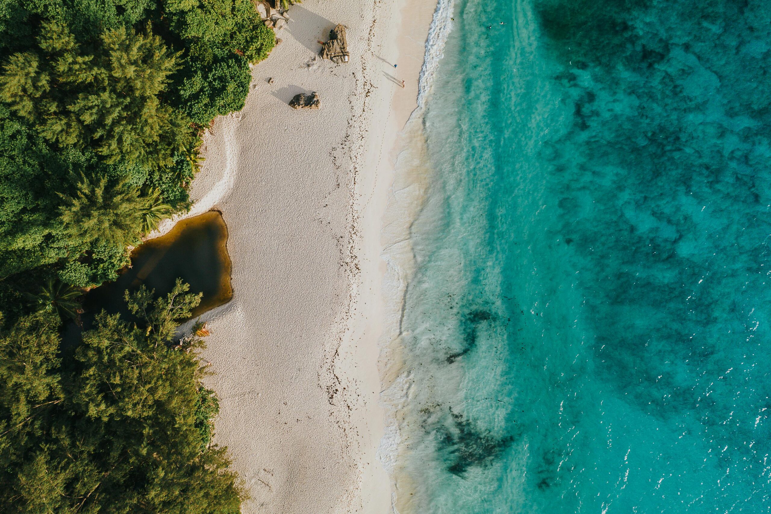 vue du ciel d'une plage au sud de Mahé aux Seychelles